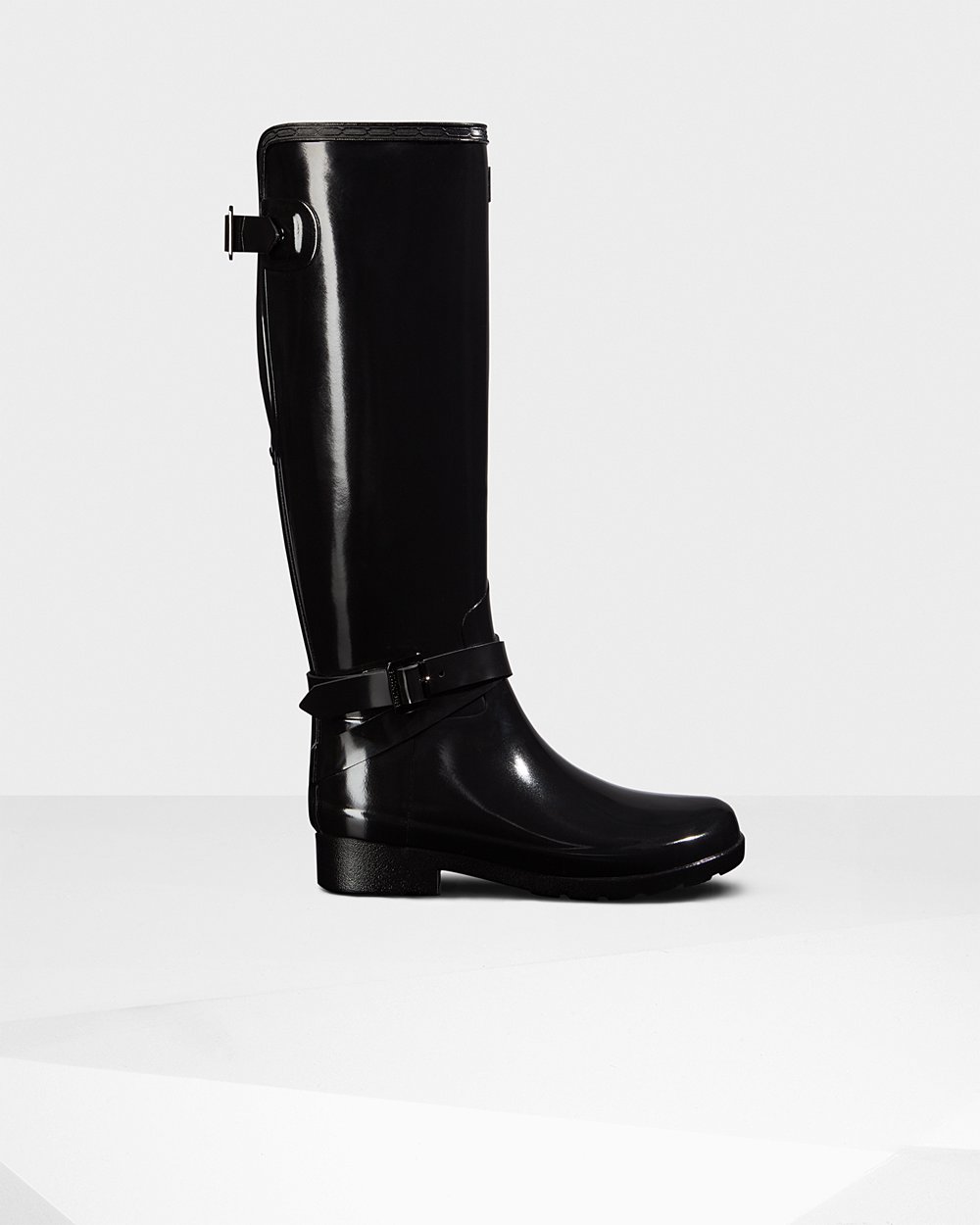 Botas de Lluvia Altas Hunter Mujer - Refined Adjustable Gloss - Negros - BLHDVUW-82